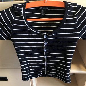 Urban Planet Soft Striped Ribbed button-up cropped top short sleeve